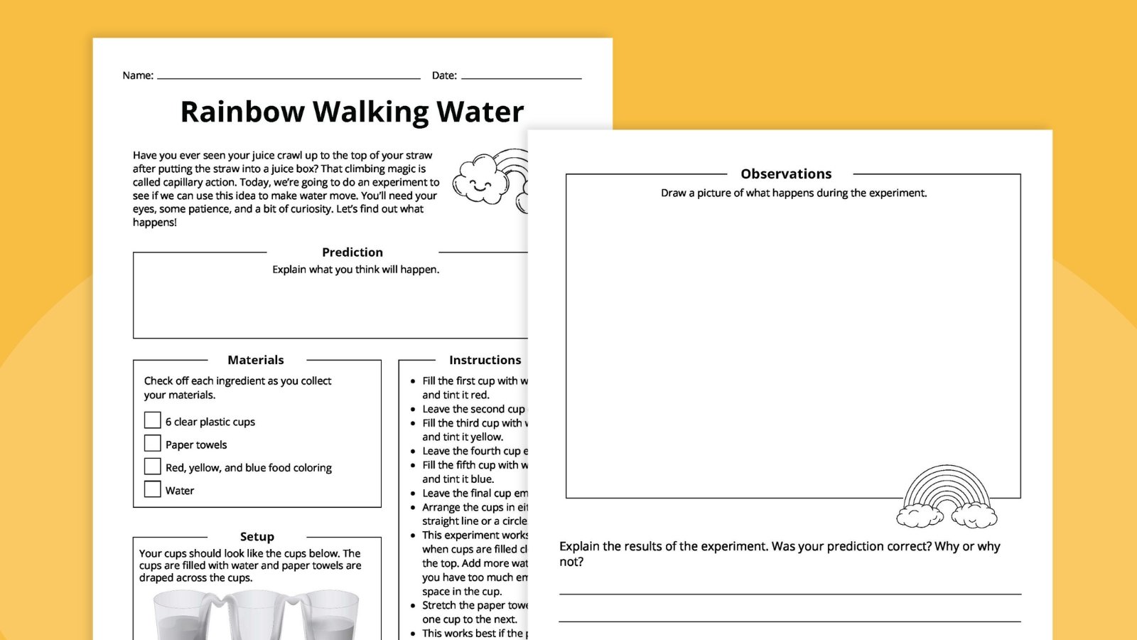 free Rainbow Walking Water⁢ Experiment how-to and worksheet