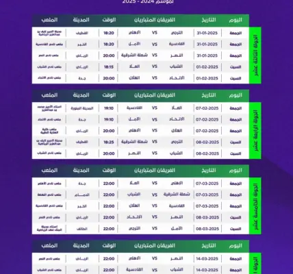 جدول مباريات الدوري السعودي — SA news